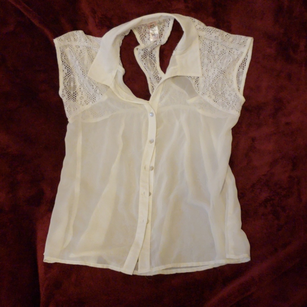 Large White Lace Top with Cut-Out Back